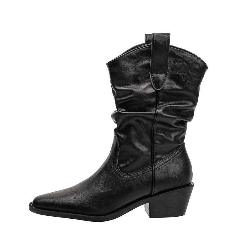Retro Autumnwinter Black Mid-calf Boots — image 3