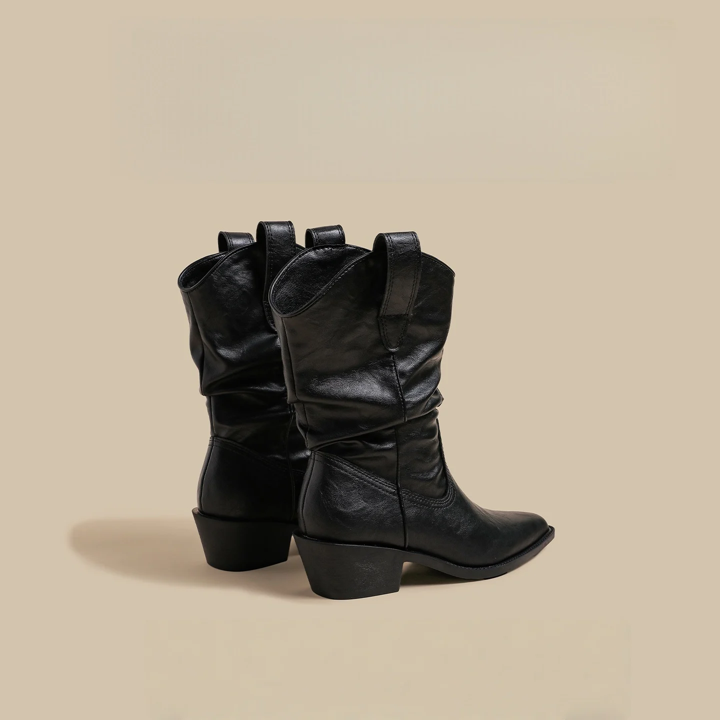 Retro Autumnwinter Black Mid-calf Boots — image 5