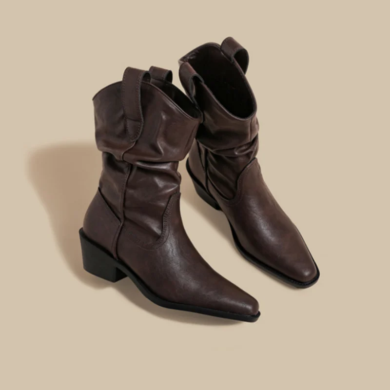 Retro Autumnwinter Black Mid-calf Boots — image 6