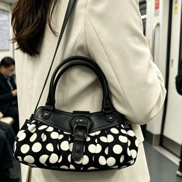 Retro Black-and-white Polka-dot Underarm Shoulder Bag — image 5