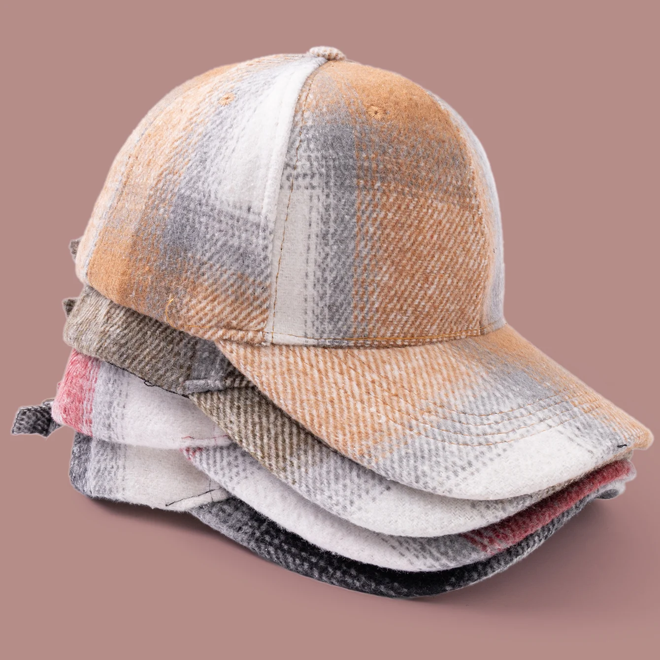 Retro Checkered Woolen Baseball Cap In Autumn And Winter, Thick Brushed Hard-top… — image 3