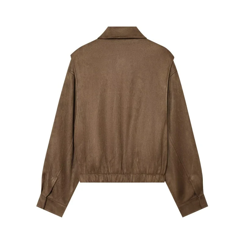 Retro-chic Suede Short Bomber Jacket — image 2