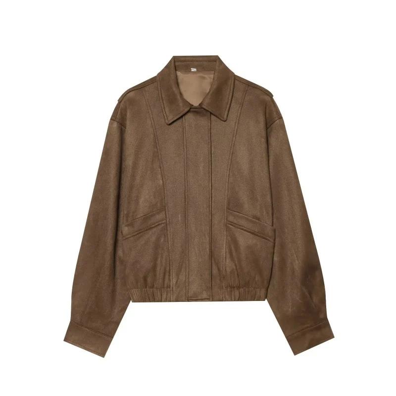 Retro-chic Suede Short Bomber Jacket — image 3