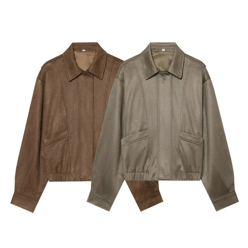Retro-chic Suede Short Bomber Jacket — image 4