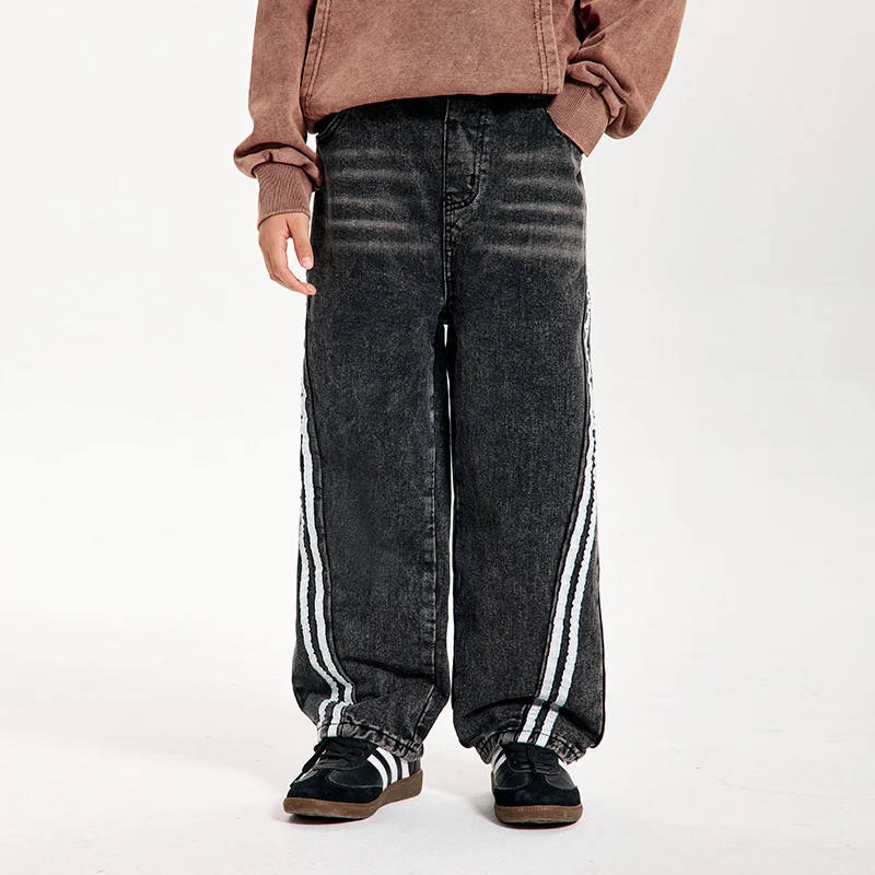 Retro Childrens Straight-leg Casual Patchwork Jeans — image 2