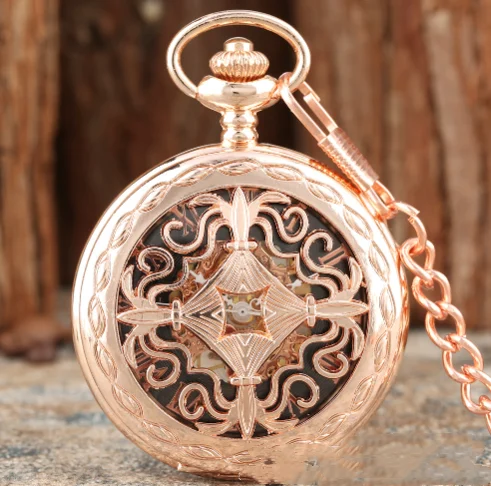 Retro Classic Carved Hollow Pattern Automatic Mechanical Pocket Watch — image 2
