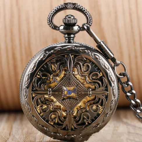 Retro Classic Carved Hollow Pattern Automatic Mechanical Pocket Watch — image 5