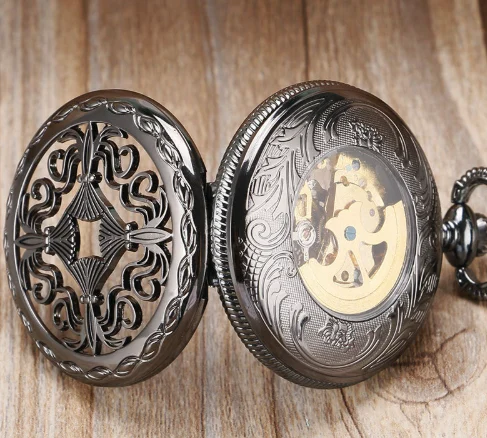 Retro Classic Carved Hollow Pattern Automatic Mechanical Pocket Watch — image 3
