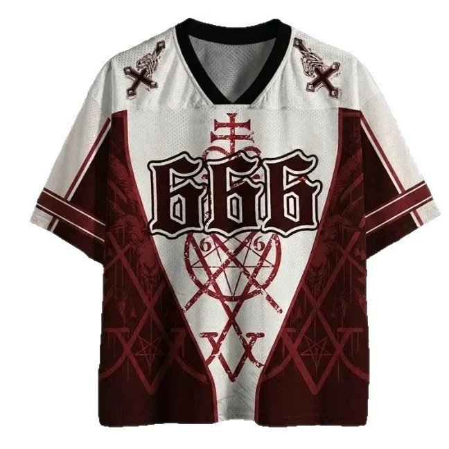 Retro Color-block V-neck Loose Sports Jersey — image 1
