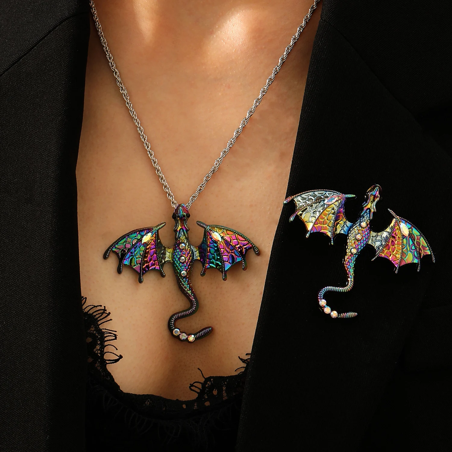 Retro Colorful Enamel Dragon Brooch For Women With Oil-drop Design — image 2