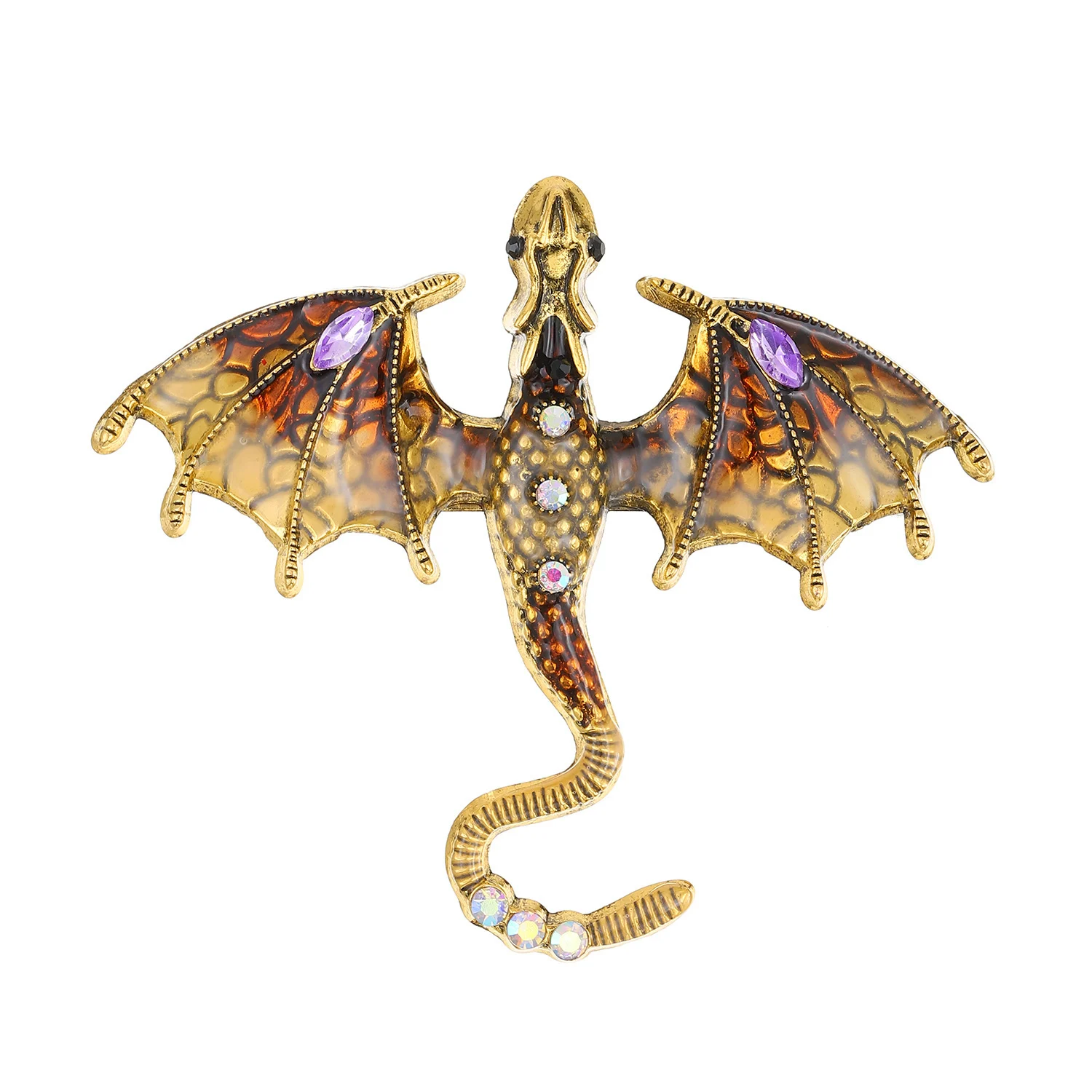 Retro Colorful Enamel Dragon Brooch For Women With Oil-drop Design — image 3