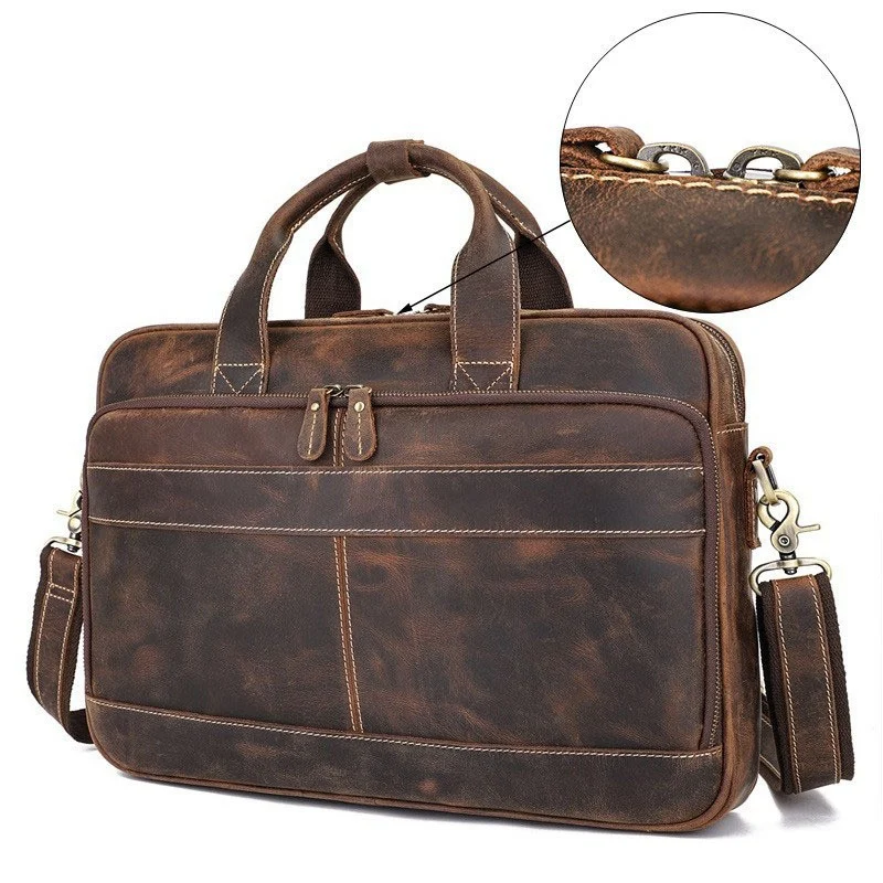 Retro Crazy Horse Leather Multi-functional Shoulder Briefcase — image 3