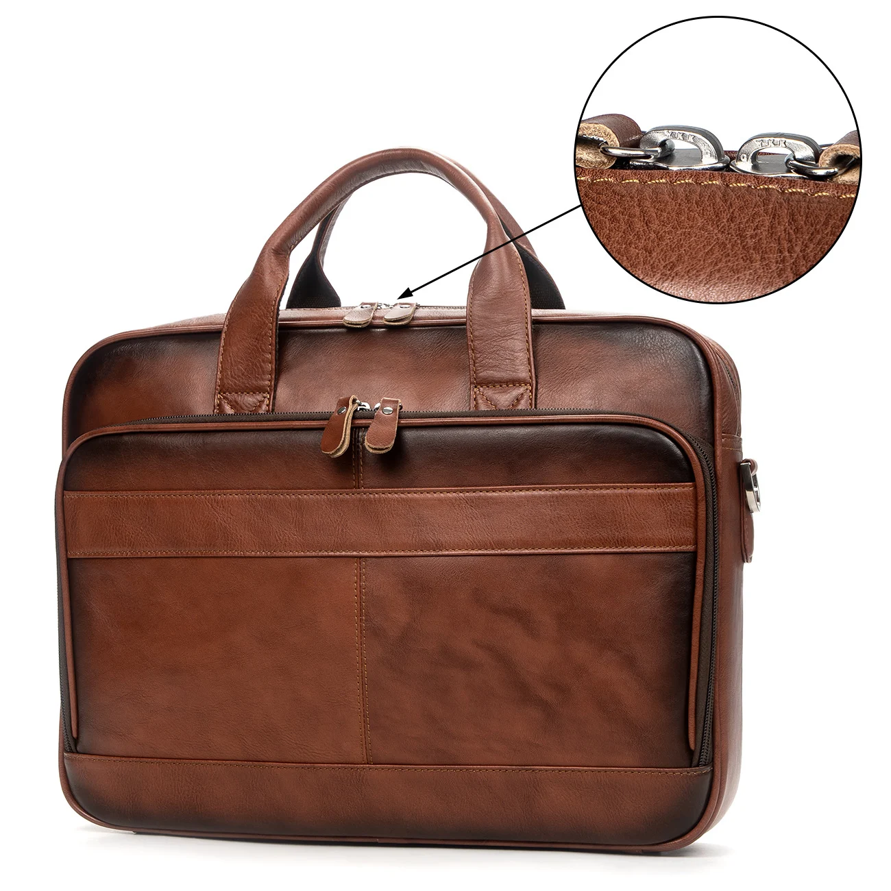 Retro Crazy Horse Leather Multi-functional Shoulder Briefcase — image 5