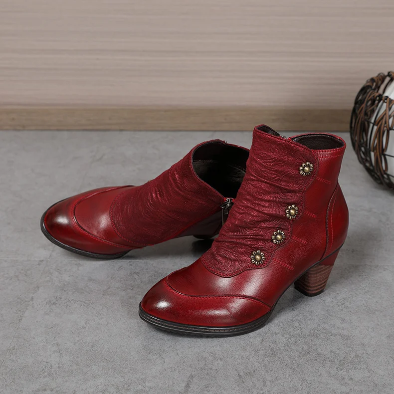 Retro Distressed Boots Low Heel Handmade Style — image 2