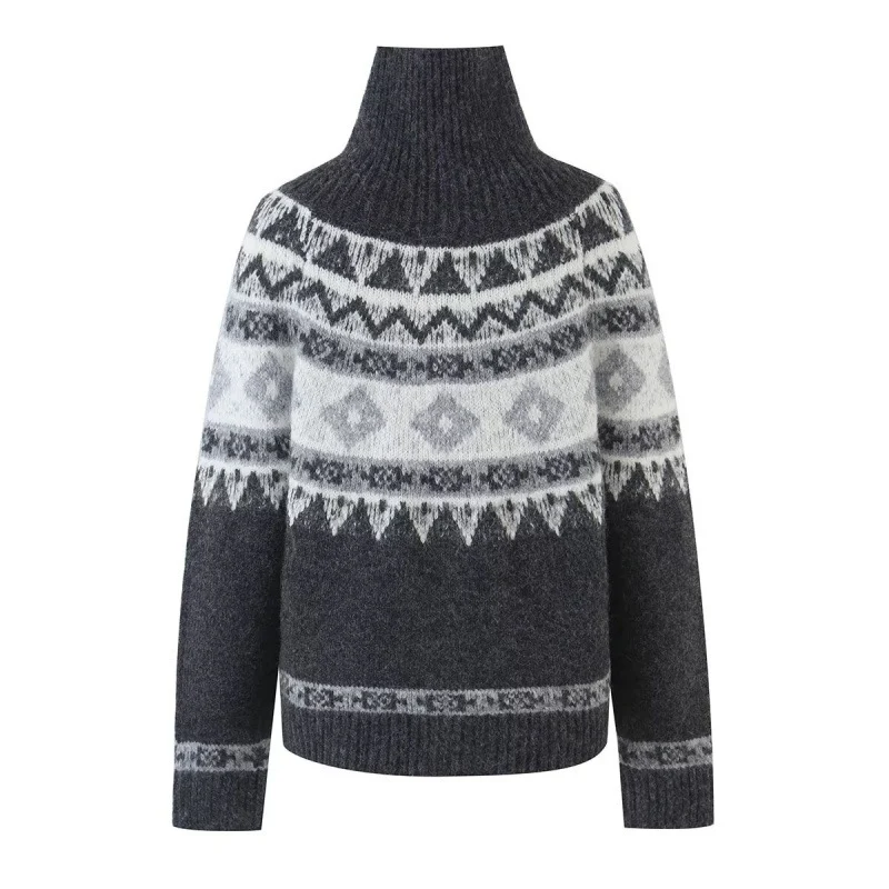 Retro Fair Isle Knit Sweater For Autumn And Winter High-end Sophistication — image 4