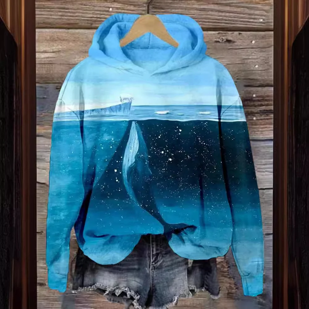 Retro Japanese Mallow Wave Print Comfortable Patchwork Hoodie — image 3