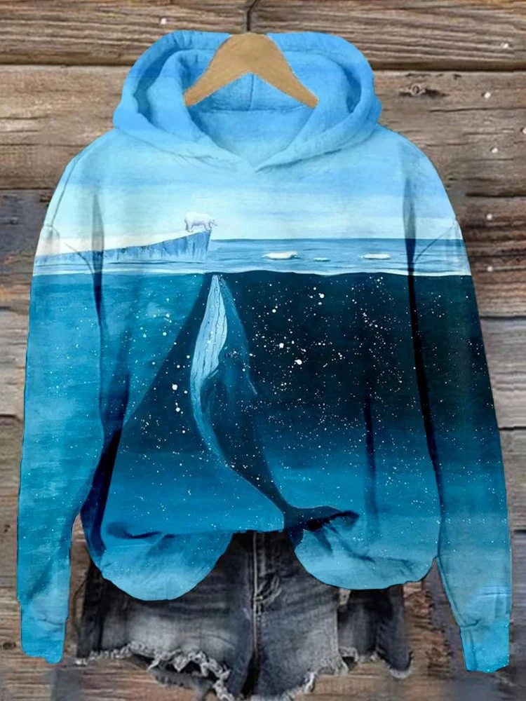 Retro Japanese Mallow Wave Print Comfortable Patchwork Hoodie — image 2