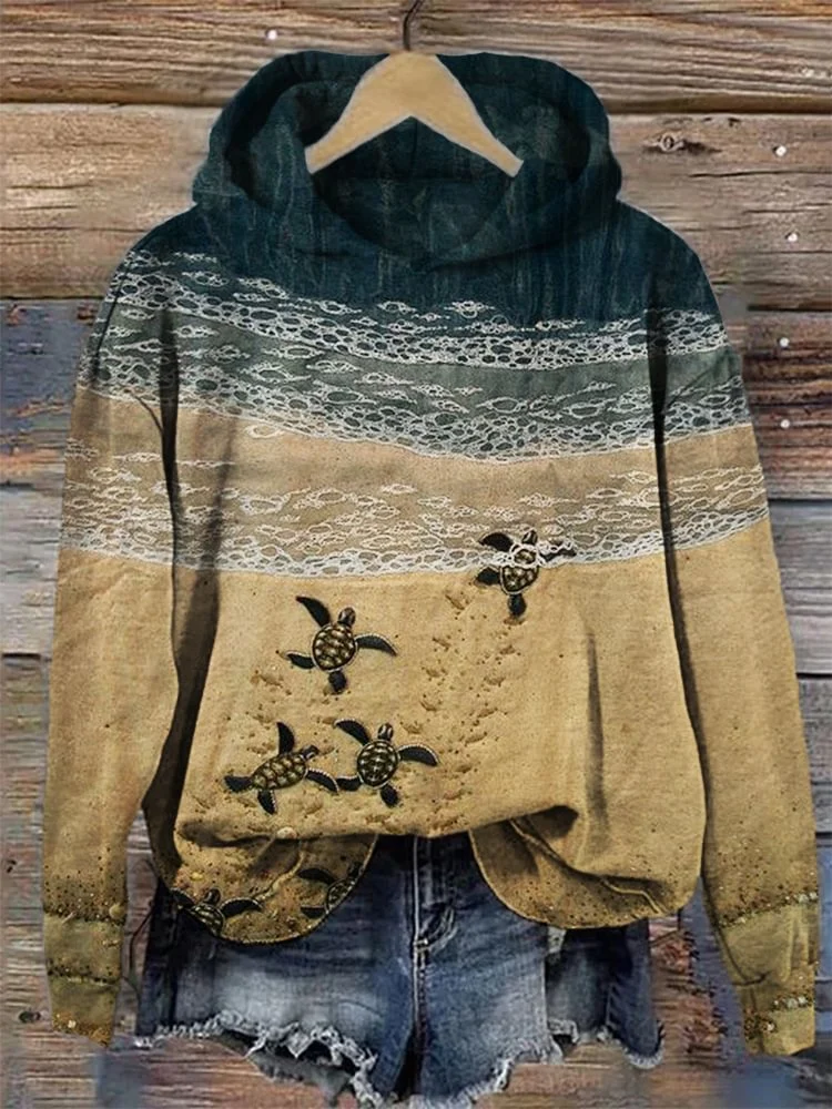 Retro Japanese Mallow Wave Print Comfortable Patchwork Hoodie — image 9