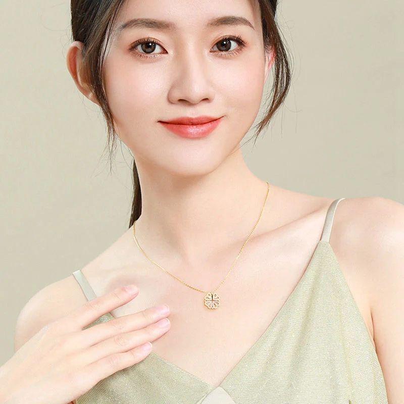 Retro Magnetic Folding Heart Shaped Four Leaf Clover Pendant Necklace Women Love… — image 3