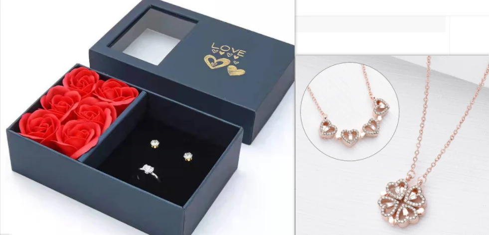 Retro Magnetic Folding Heart Shaped Four Leaf Clover Pendant Necklace Women Love… — image 2