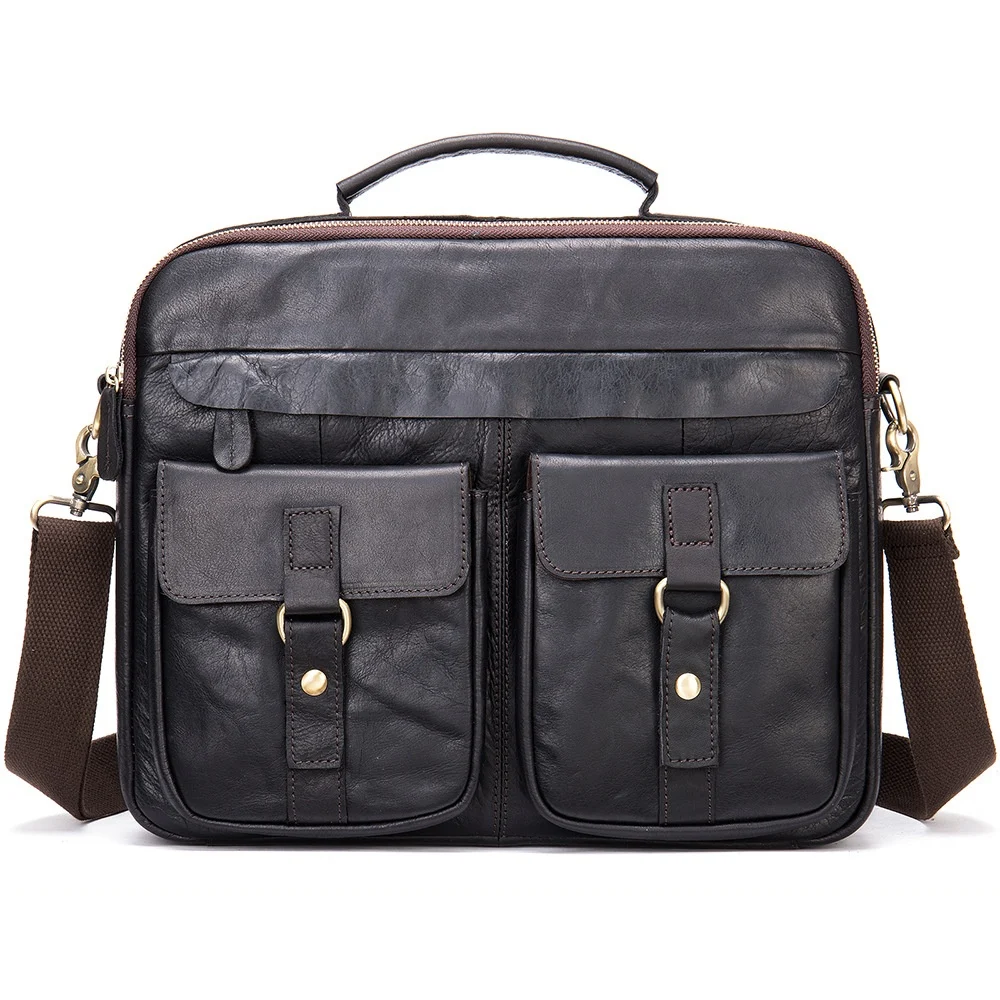 Retro Mens Shoulder Crossbody Bag Full-grain Leather Handbag Business Briefcase — image 2