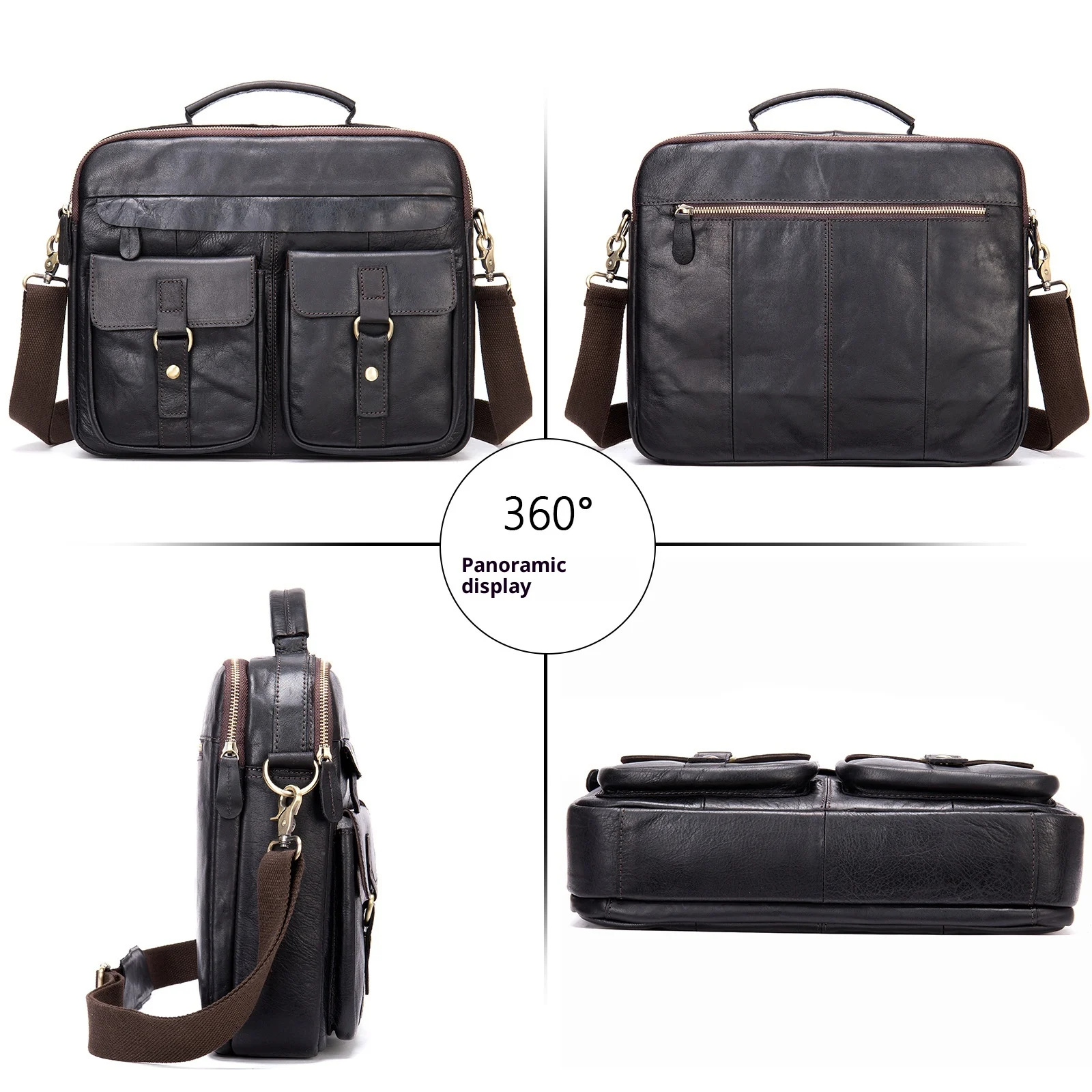 Retro Mens Shoulder Crossbody Bag Full-grain Leather Handbag Business Briefcase — image 4