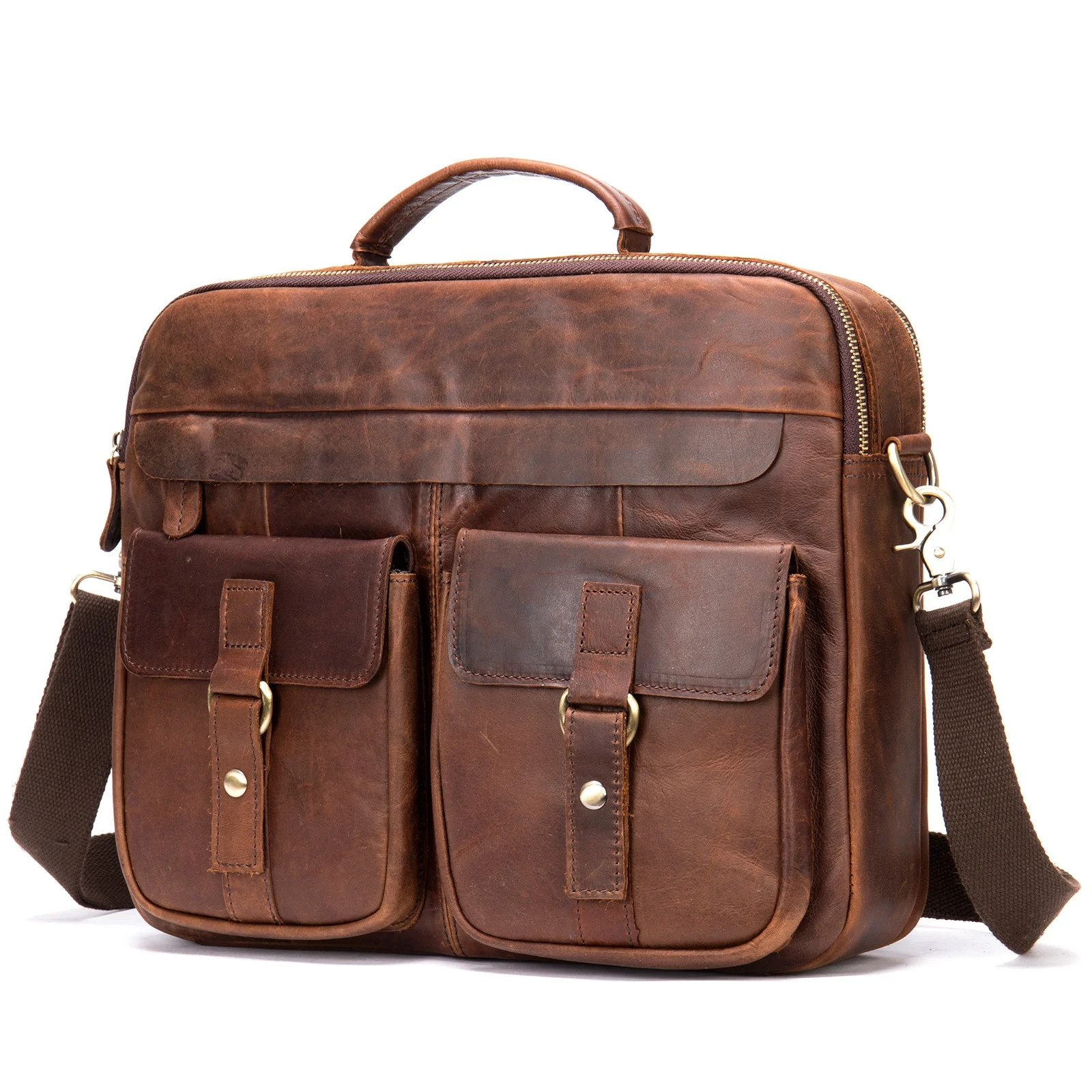 Retro Mens Shoulder Crossbody Bag Full-grain Leather Handbag Business Briefcase — image 3
