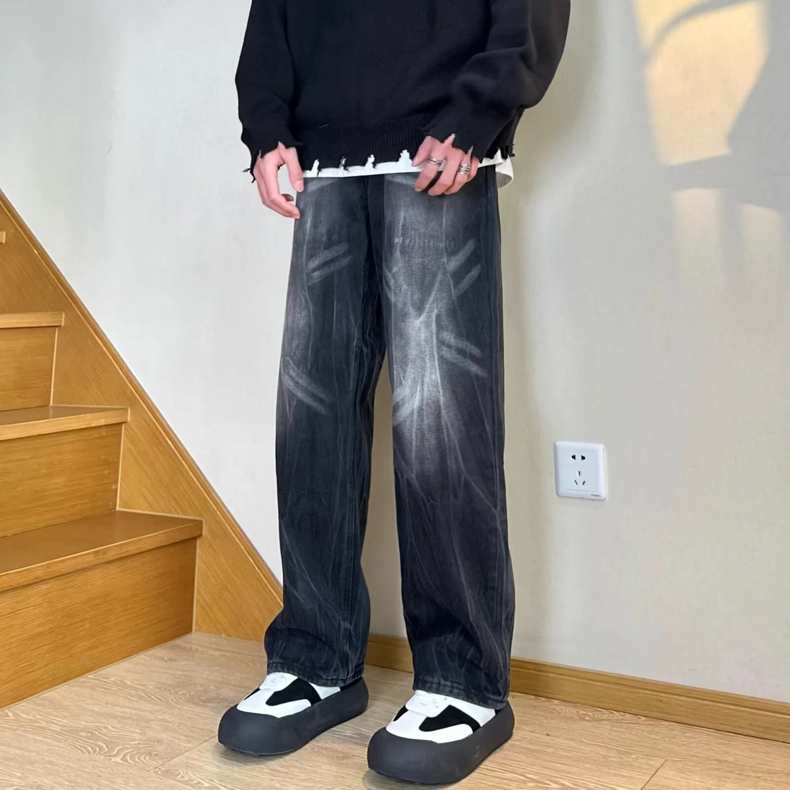 Retro Mens Straight-leg Pants Loose-fit Jeans — image 7