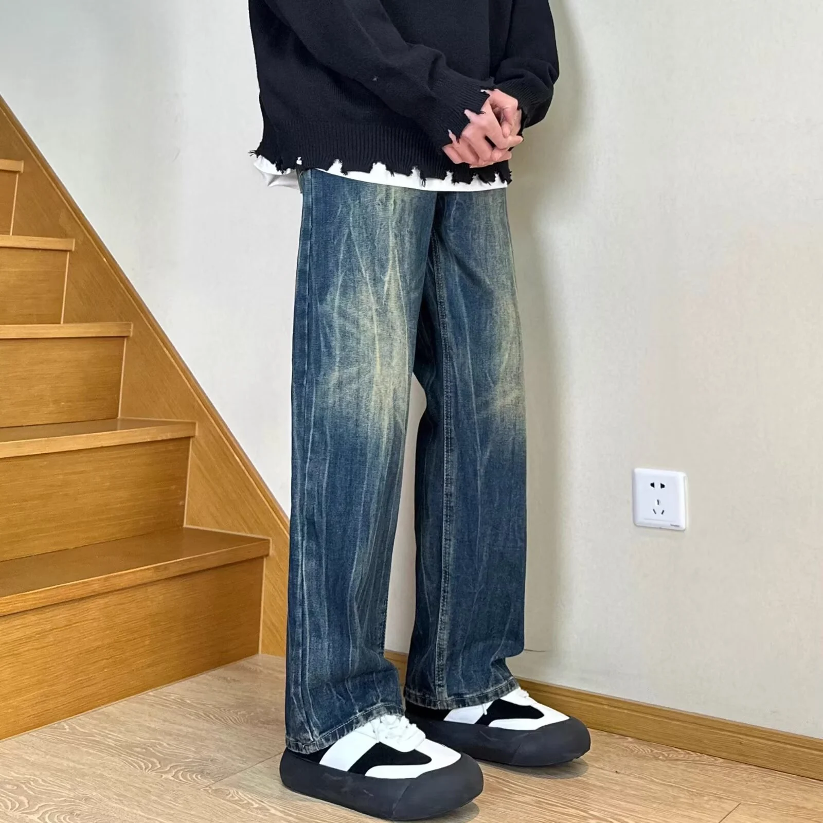 Retro Mens Straight-leg Pants Loose-fit Jeans — image 4