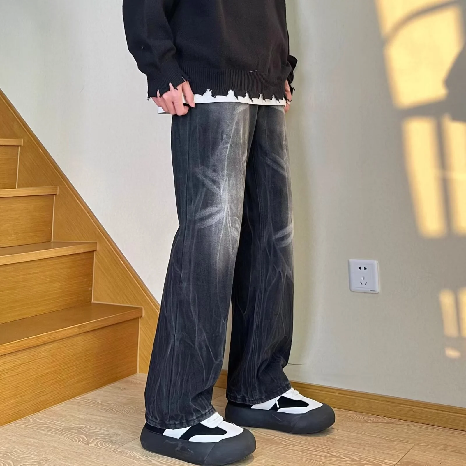 Retro Mens Straight-leg Pants Loose-fit Jeans — image 1