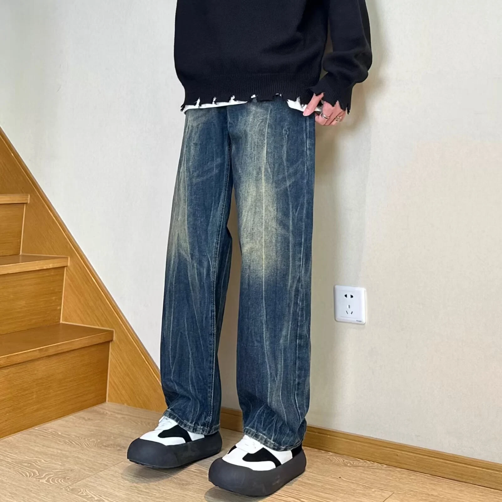 Retro Mens Straight-leg Pants Loose-fit Jeans — image 5
