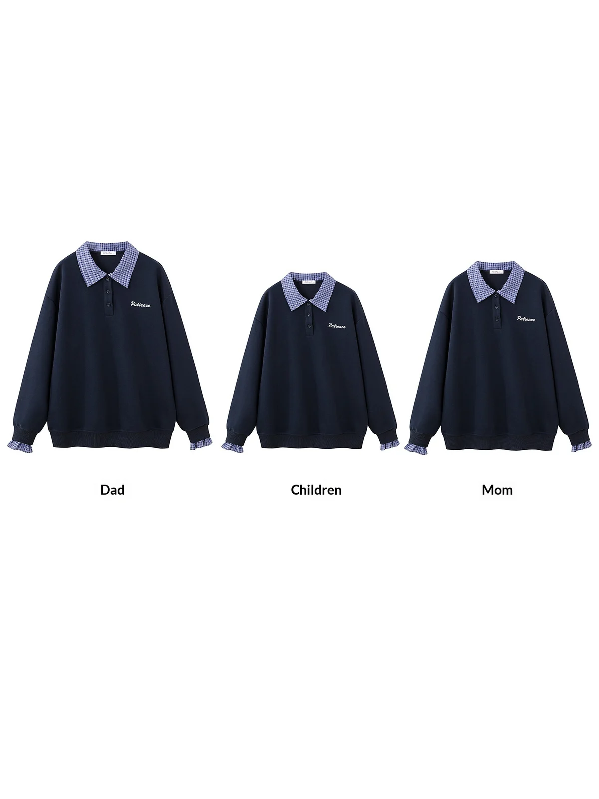 Retro Parent-child Outfit Plaid Patchwork Shirt-collar Hoodie Faux Two-piece Pullover Top — image 4