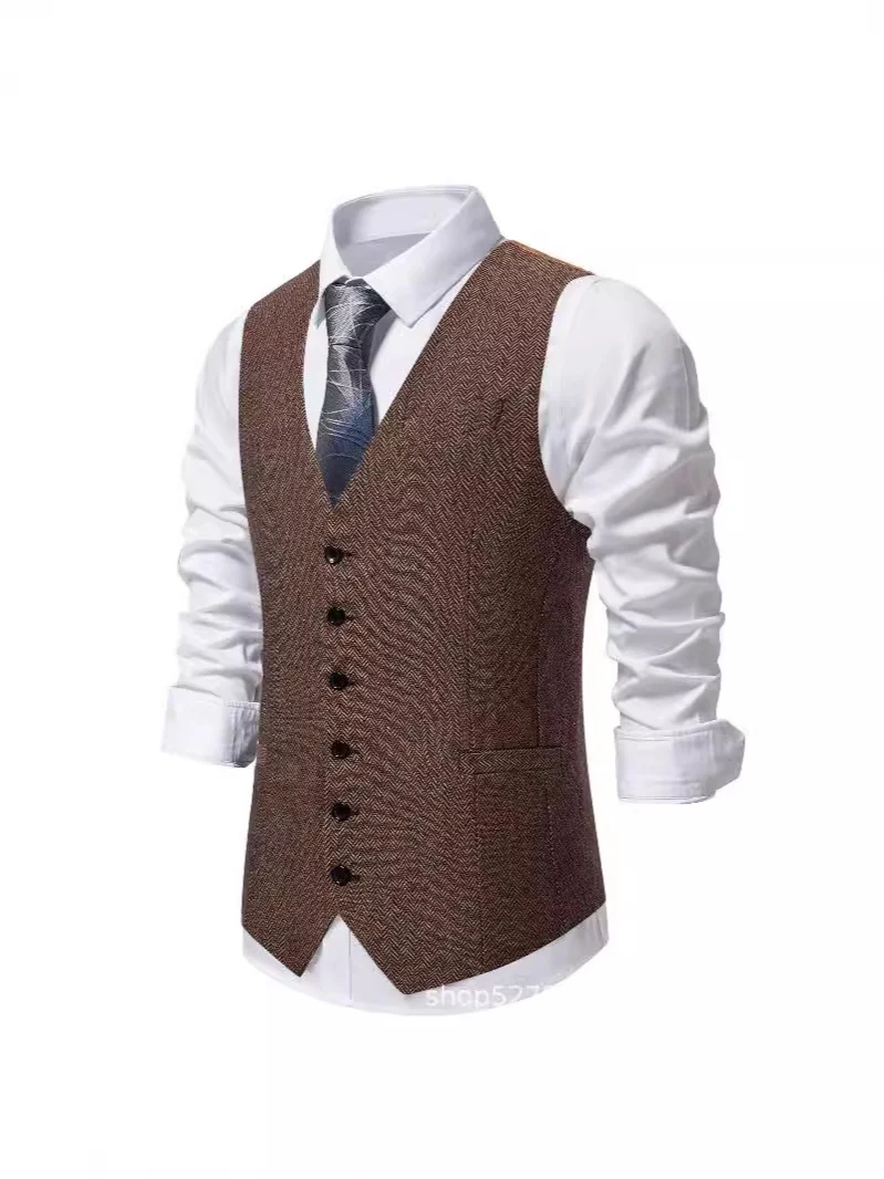 Retro Patchwork Single-button Men's Suit Vest — image 7