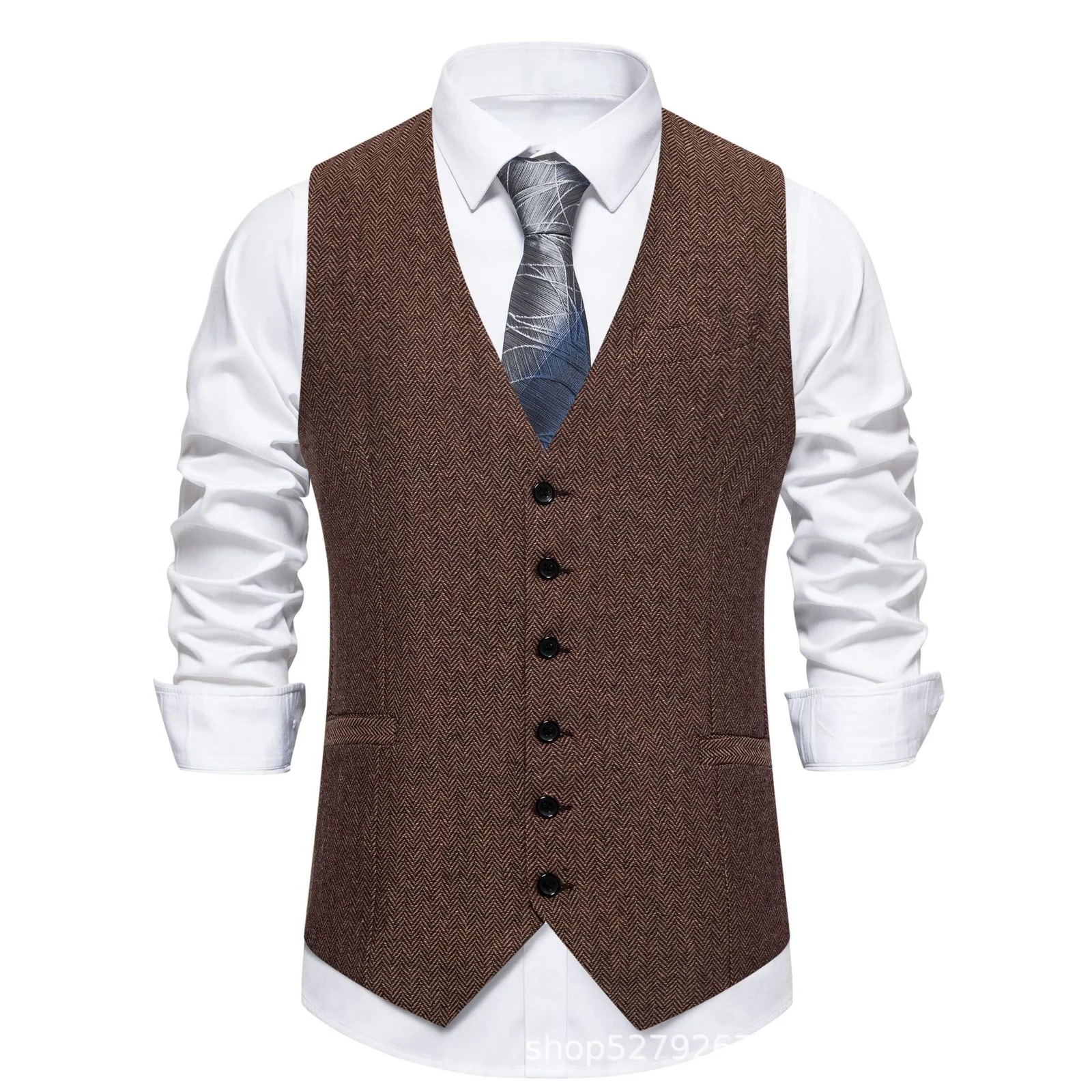 Retro Patchwork Single-button Men's Suit Vest — image 3
