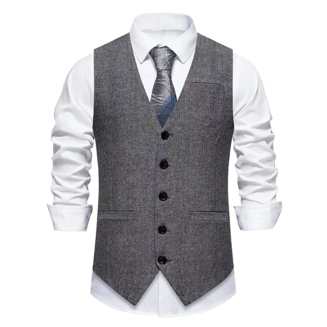 Retro Patchwork Single-button Men's Suit Vest — image 2