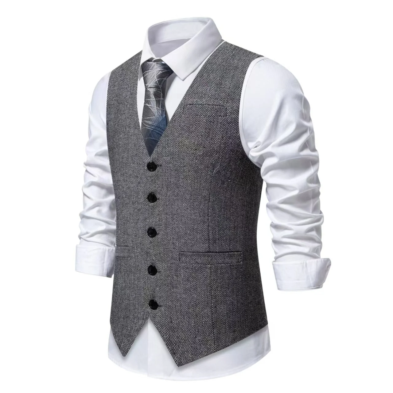 Retro Patchwork Single-button Men's Suit Vest — image 5