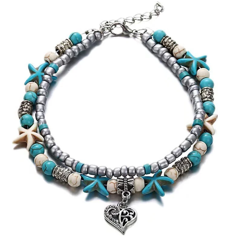 Retro Rice Grain Pearl Turtle Scallop Alloy Pendant Anklet — image 5