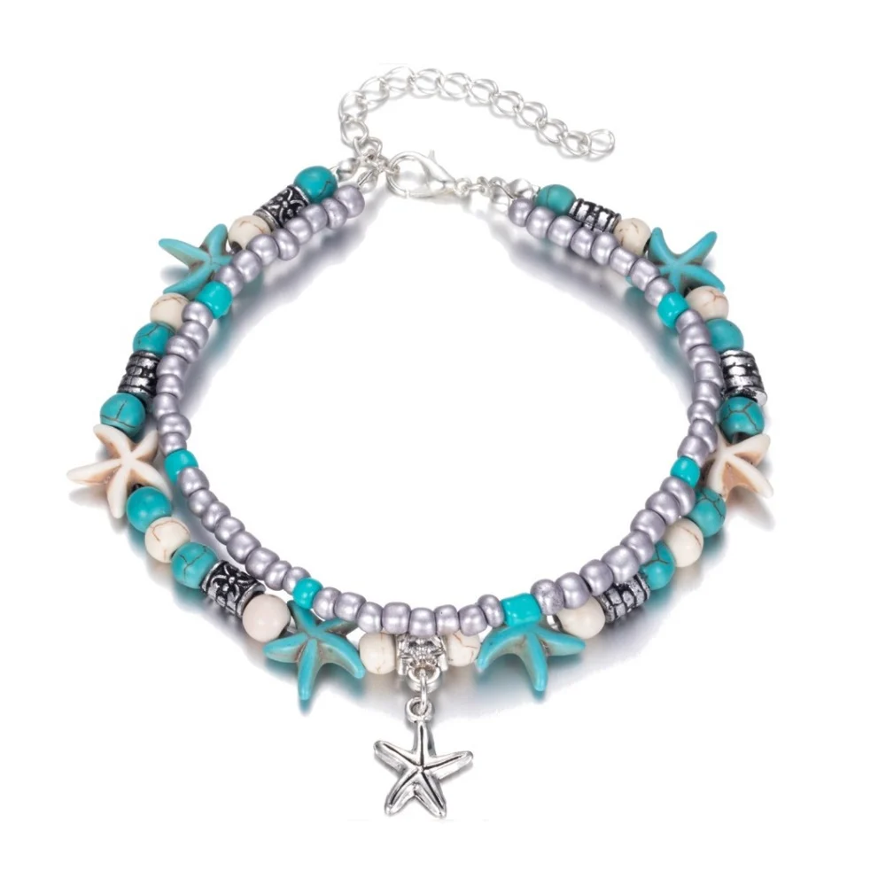 Retro Rice Grain Pearl Turtle Scallop Alloy Pendant Anklet — image 6
