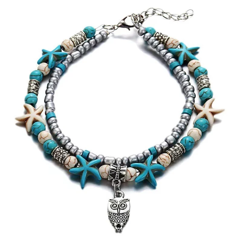 Retro Rice Grain Pearl Turtle Scallop Alloy Pendant Anklet — image 7