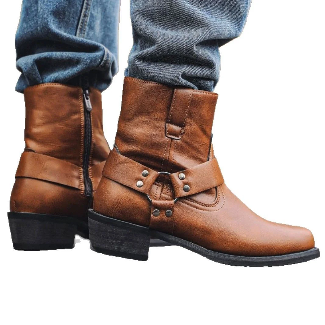 Retro Short Denim Boots Mid-top Mens — image 2