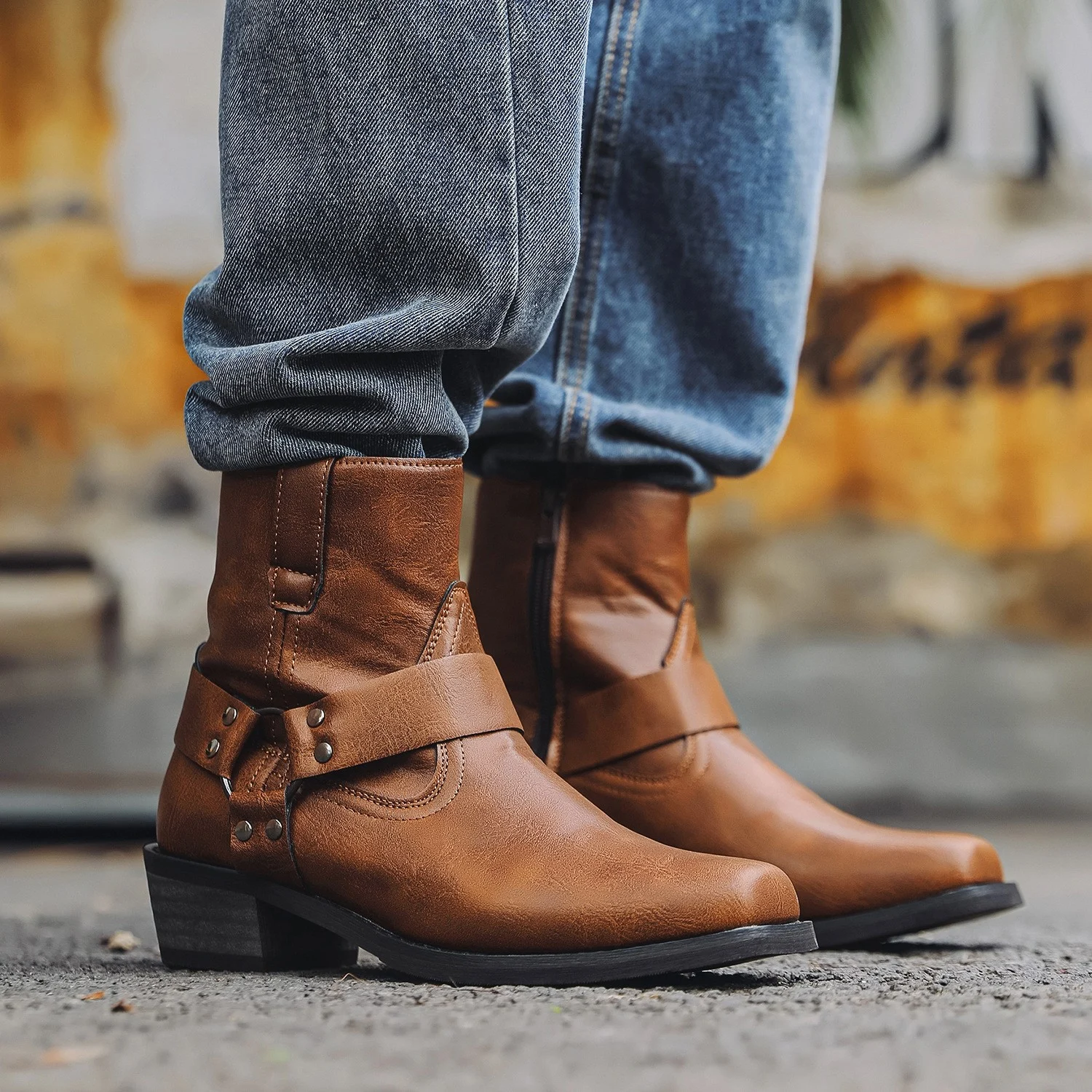 Retro Short Denim Boots Mid-top Mens — image 5