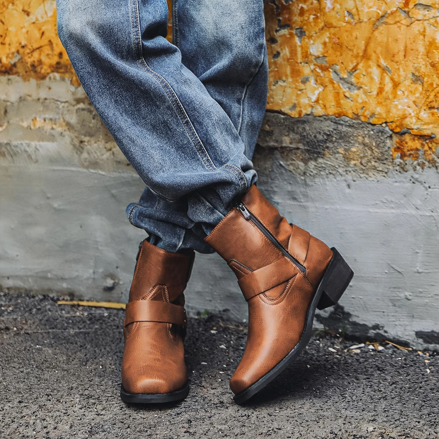 Retro Short Denim Boots Mid-top Mens — image 3