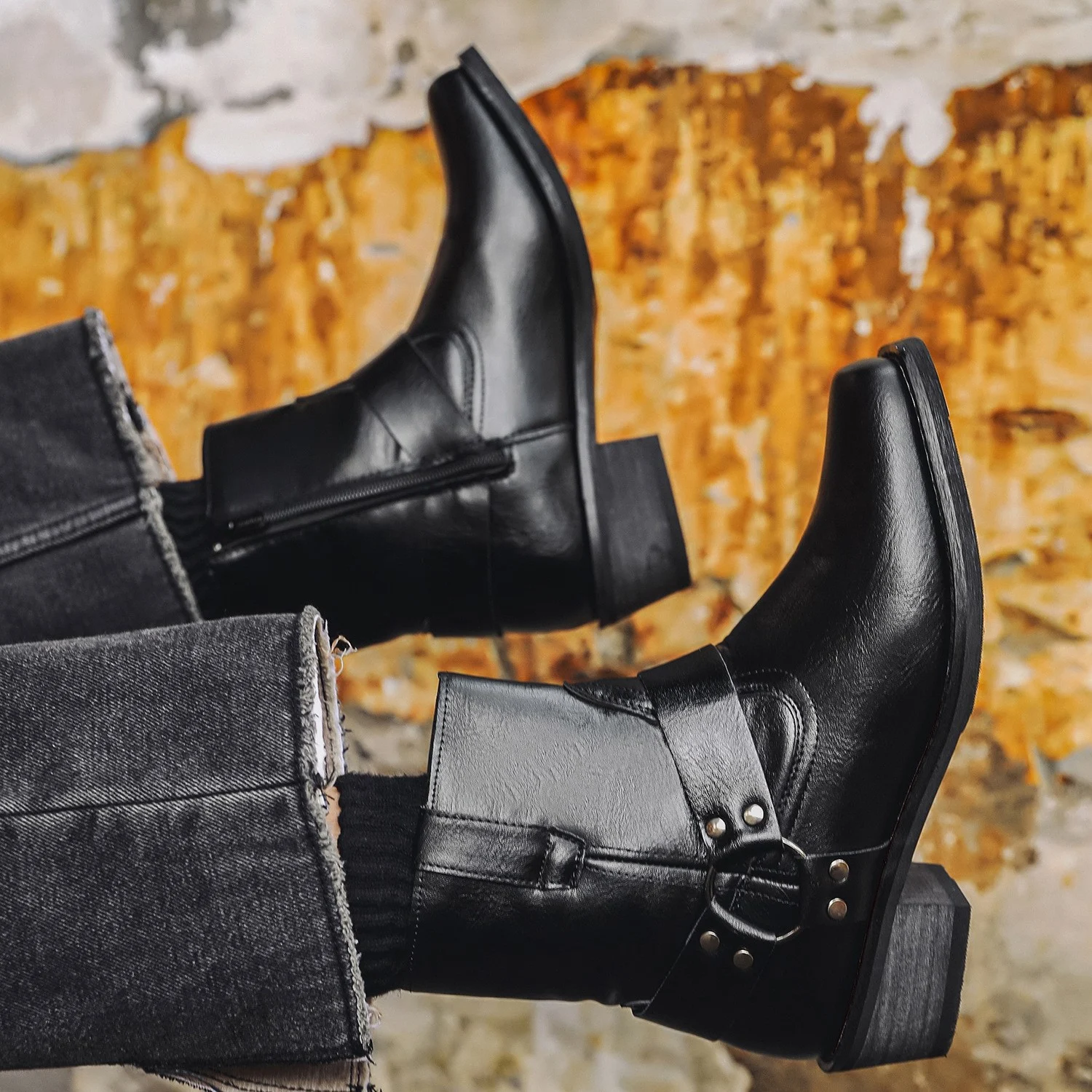 Retro Short Denim Boots Mid-top Mens — image 4