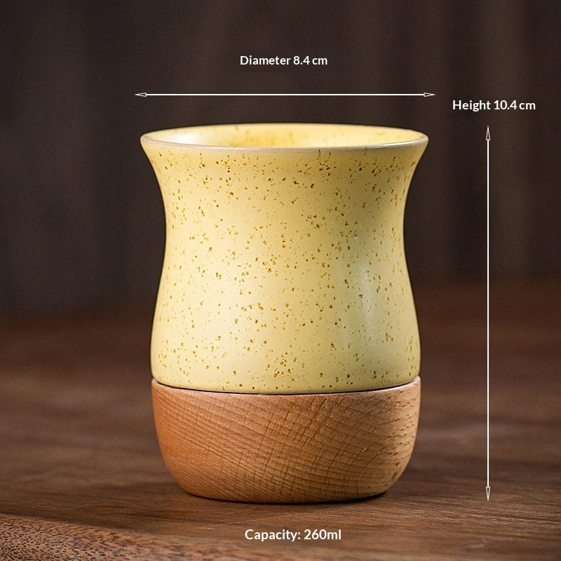 Retro Solid Wood Base Stoneware Coffee Cup — variant image