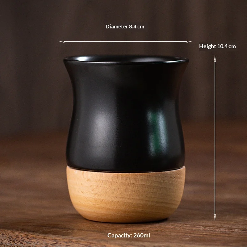 Retro Solid Wood Base Stoneware Coffee Cup — variant image
