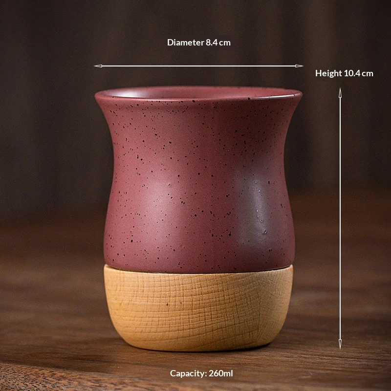 Retro Solid Wood Base Stoneware Coffee Cup — image 3