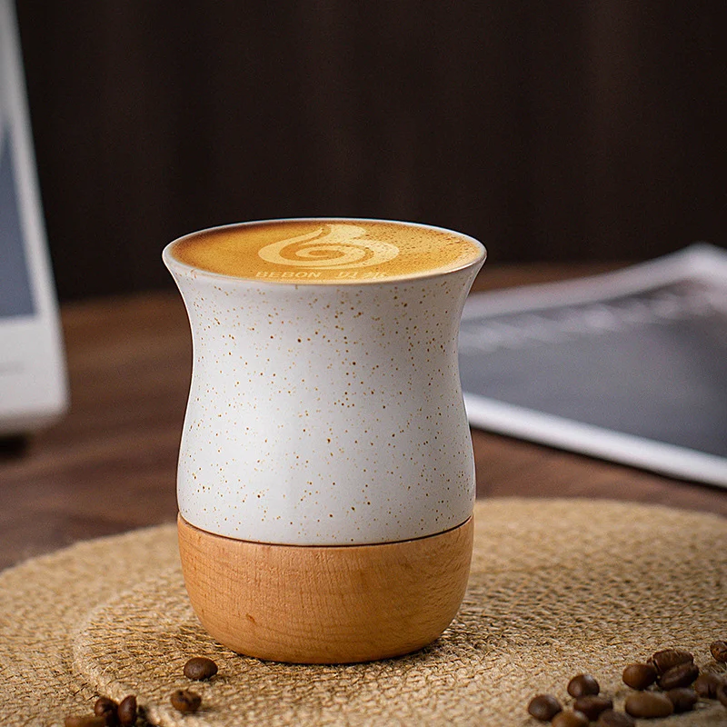 Retro Solid Wood Base Stoneware Coffee Cup — image 6