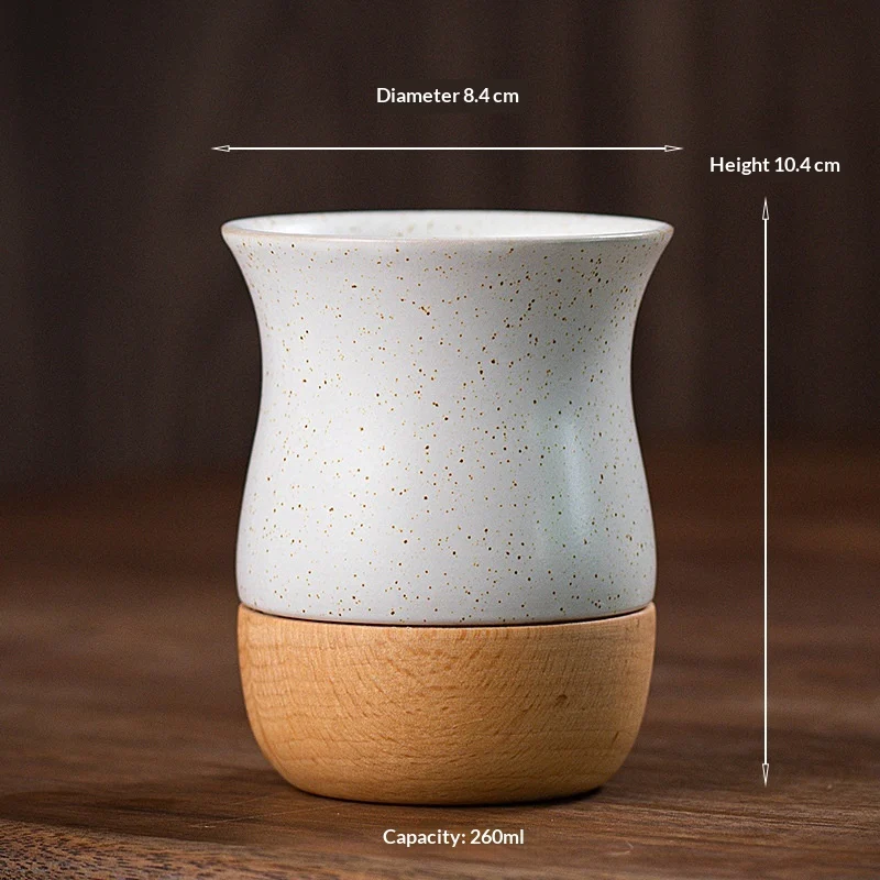Retro Solid Wood Base Stoneware Coffee Cup — variant image
