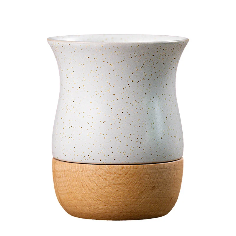 Retro Solid Wood Base Stoneware Coffee Cup — image 2
