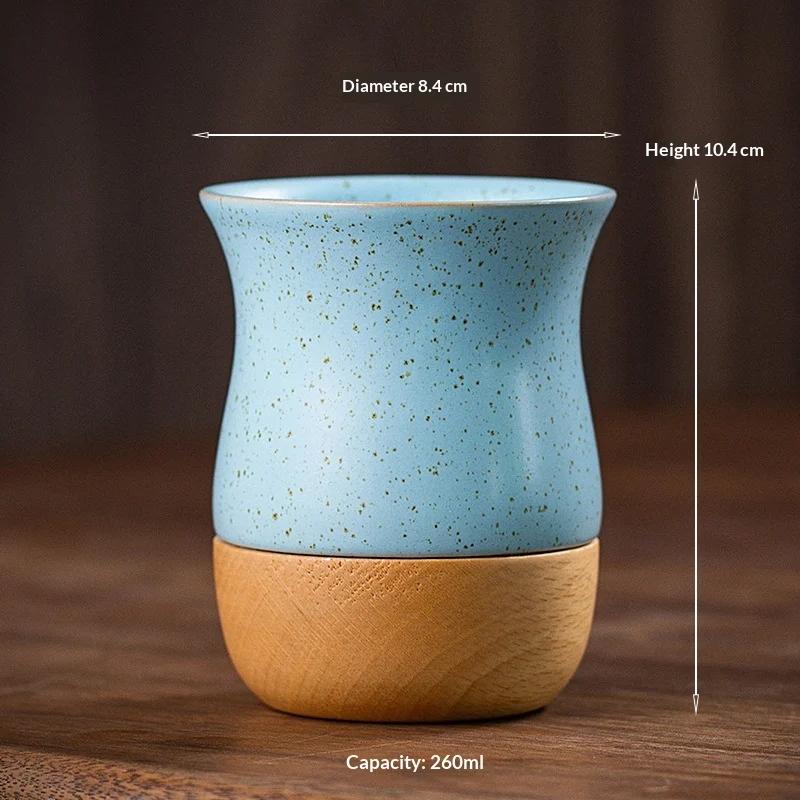Retro Solid Wood Base Stoneware Coffee Cup — image 7